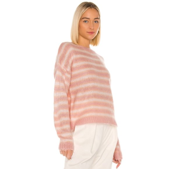 MAJORELLE Sweaters - Majorelle Allie Sweater Pink Lemon Yellow Striped Fuzzy Teddy Brushed Faux Fur S